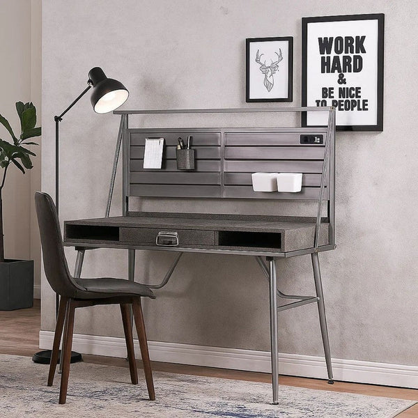 Corrugated Back Metal Frame Desk with USB Docks, Gray and Silver - BM207321