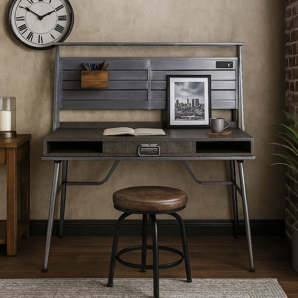 Corrugated Back Metal Frame Desk with USB Docks, Gray and Silver - BM207321