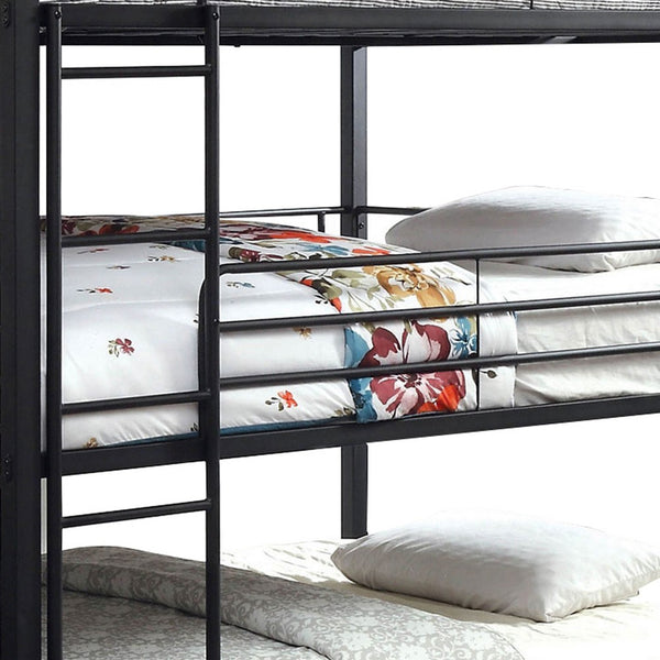 Industrial Style Queen Triple Decker Bunk Bed with Ladder, Black - BM207362
