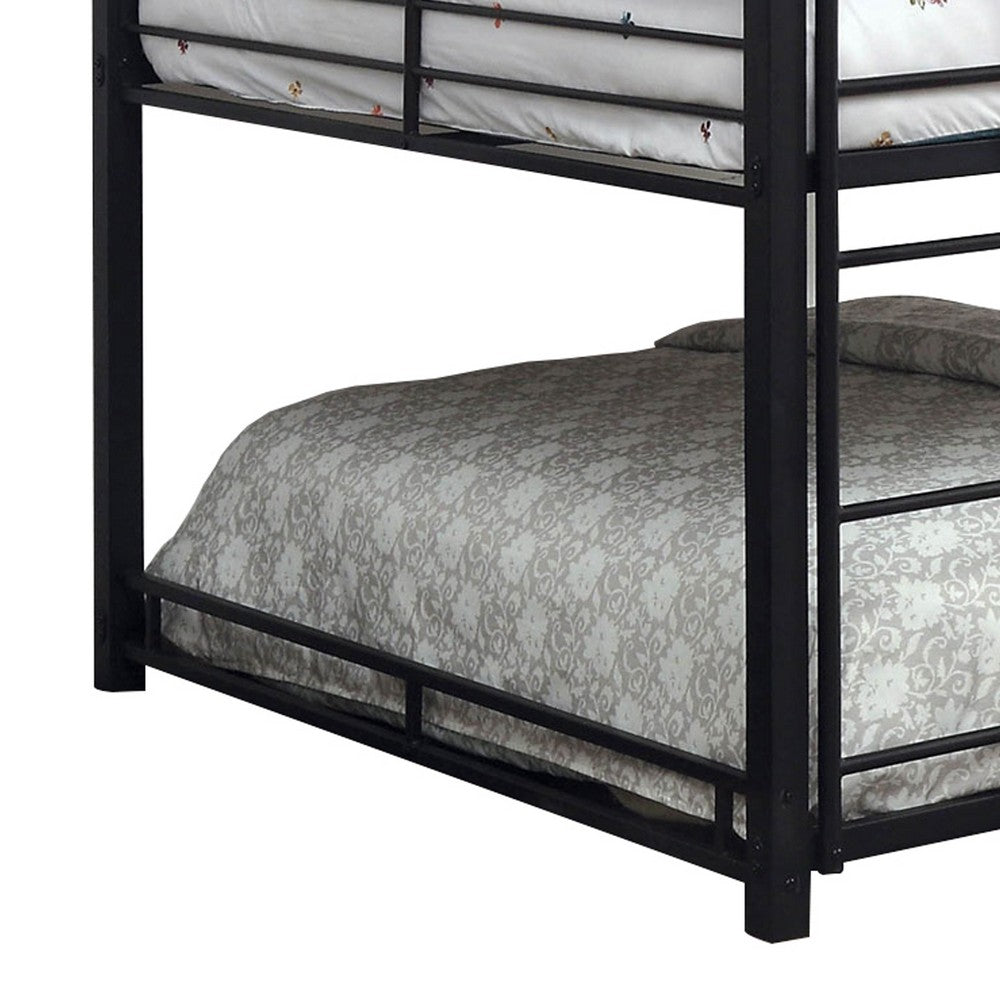Industrial Style Queen Triple Decker Bunk Bed with Ladder, Black - BM207362