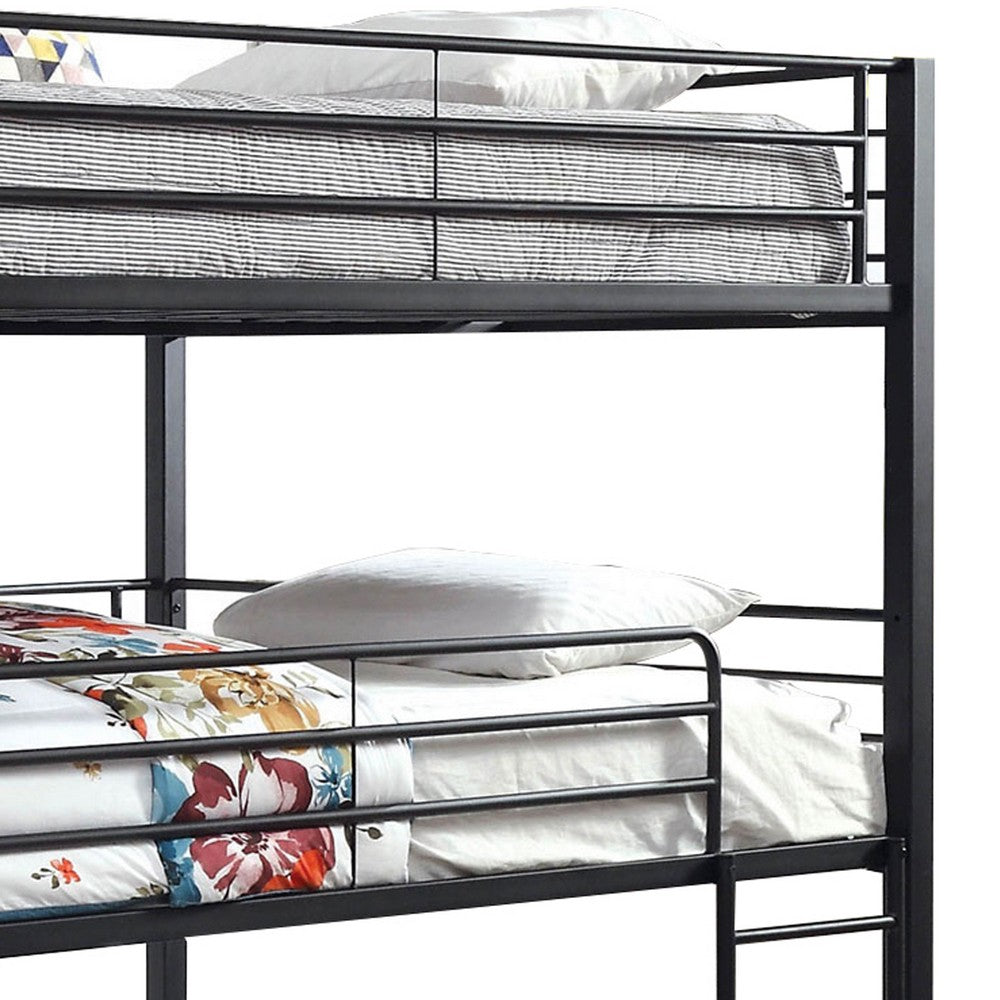 Industrial Style Queen Triple Decker Bunk Bed with Ladder, Black - BM207362