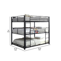 Industrial Style Queen Triple Decker Bunk Bed with Ladder, Black - BM207362