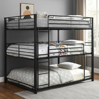 Industrial Style Queen Triple Decker Bunk Bed with Ladder, Black - BM207362