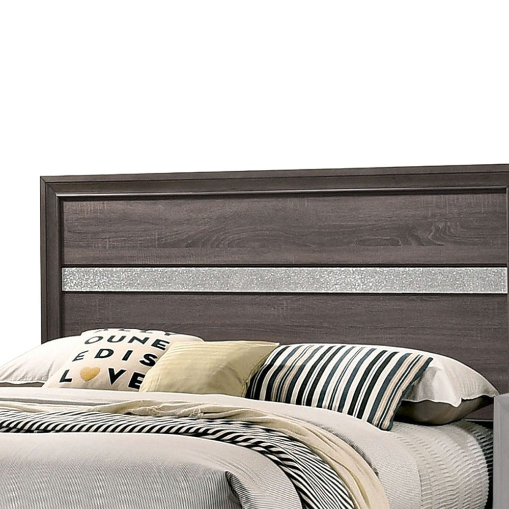 Queen Bed with Plank Headboard and 2 Drawers, Brown and Silver - BM207367