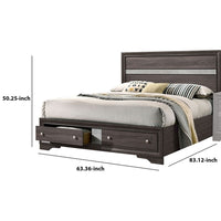 Queen Bed with Plank Headboard and 2 Drawers, Brown and Silver - BM207367