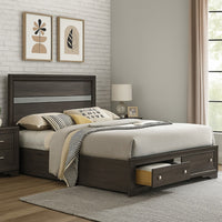 Queen Bed with Plank Headboard and 2 Drawers, Brown and Silver - BM207367