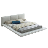 Wooden Queen Size Low Profile Bed with Padded Headboard, White - BM207406