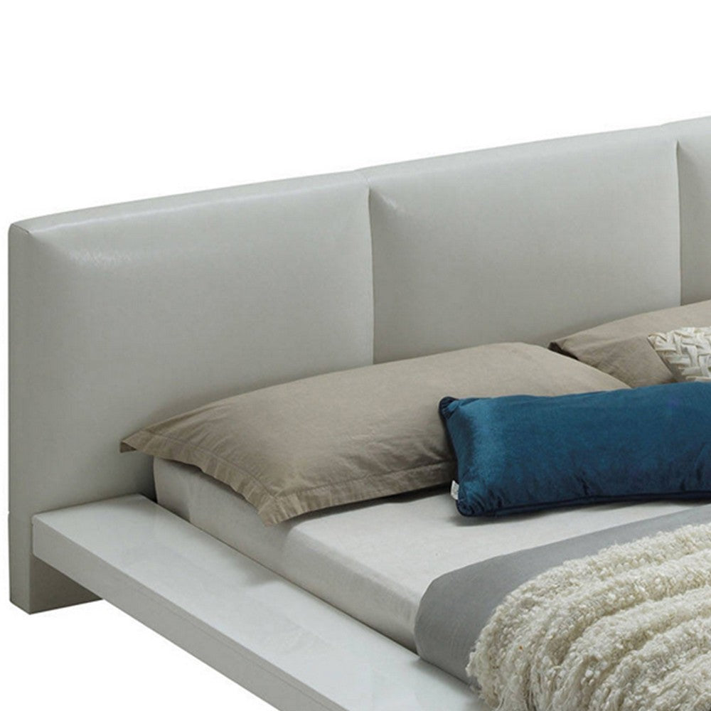 Wooden Queen Size Low Profile Bed with Padded Headboard, White - BM207406