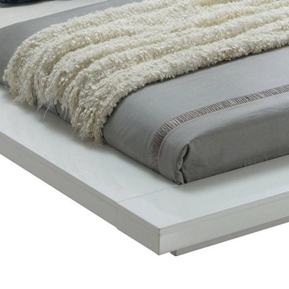 Wooden Queen Size Low Profile Bed with Padded Headboard, White - BM207406