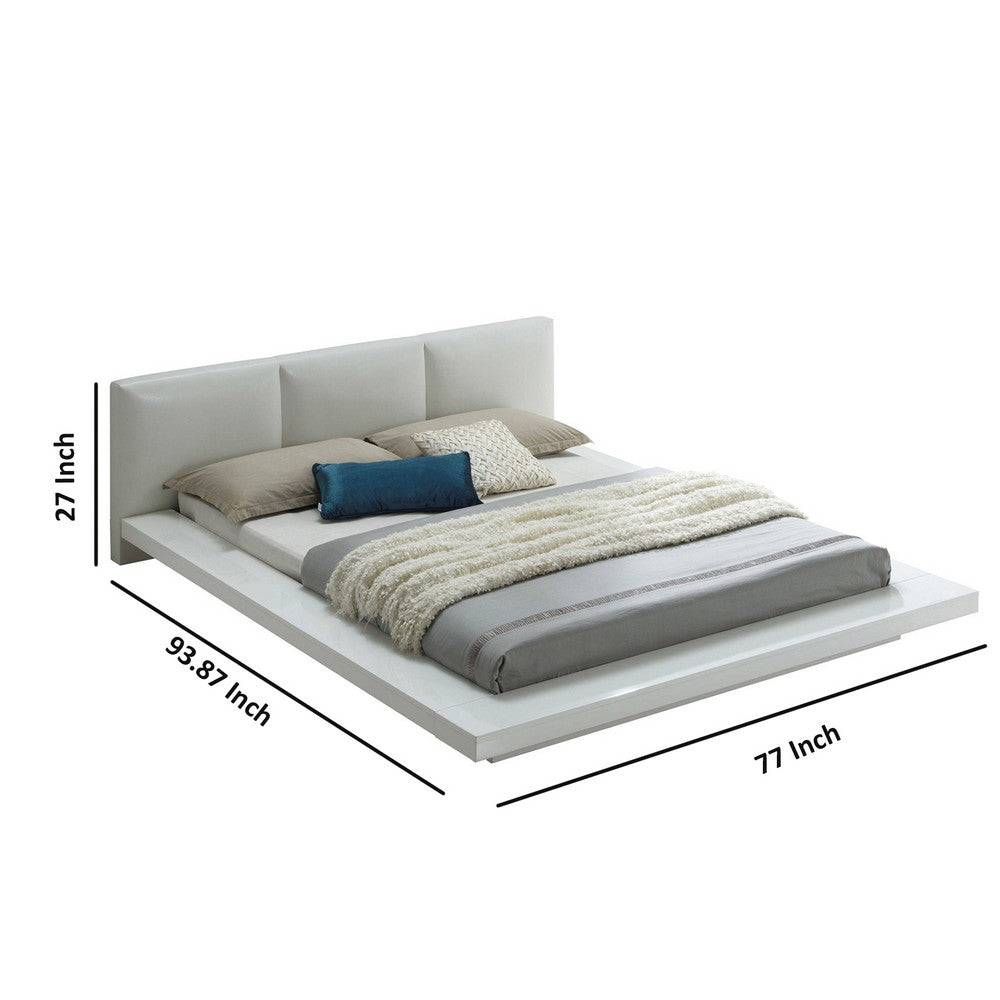Wooden Queen Size Low Profile Bed with Padded Headboard, White - BM207406