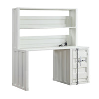 Metal Base Desk and Hutch with Slated Pattern and Storage Compartment, White - BM207433