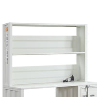 Metal Base Desk and Hutch with Slated Pattern and Storage Compartment, White - BM207433