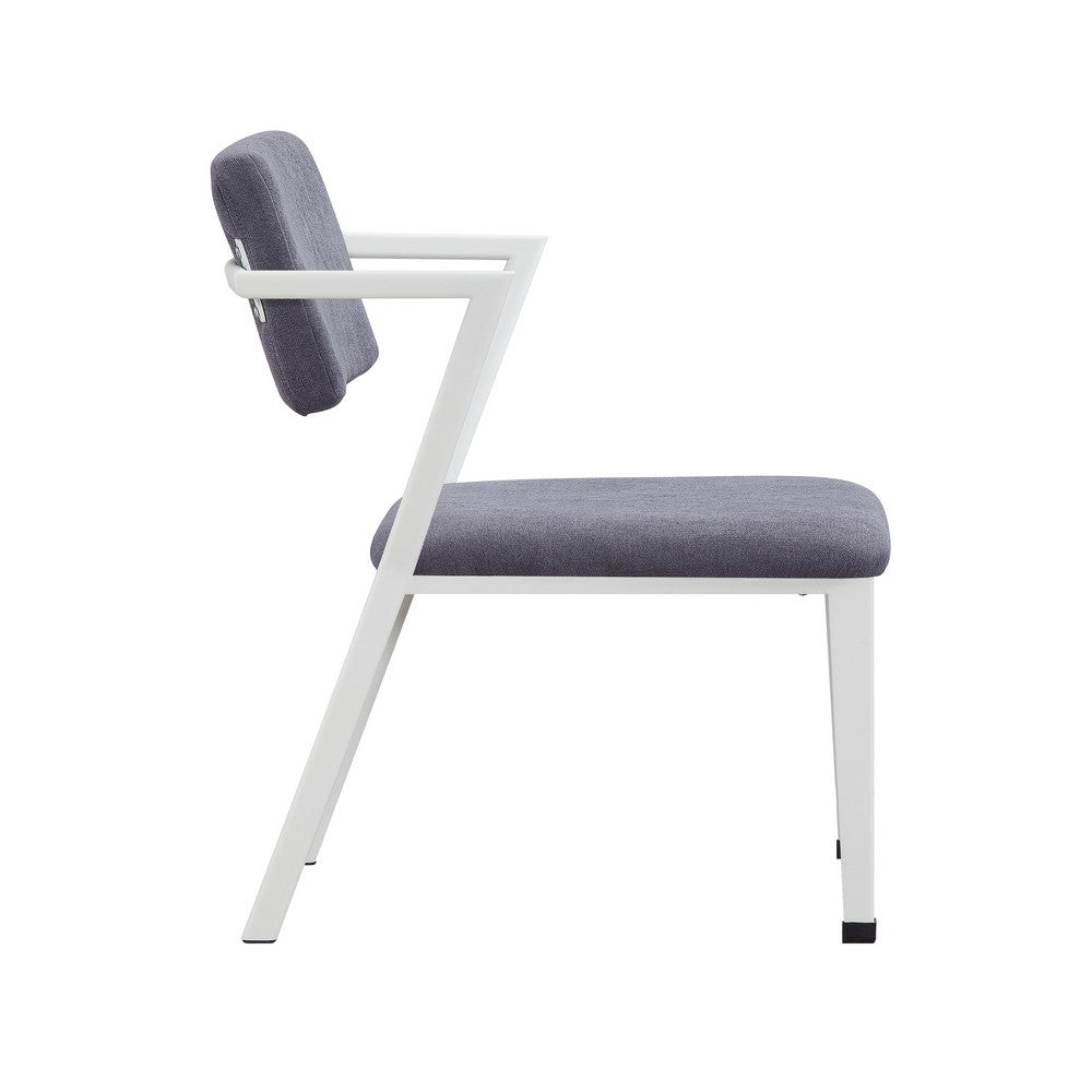 Metal Chair with Fabric Upholstery and Straight Legs, Gray and White - BM207434
