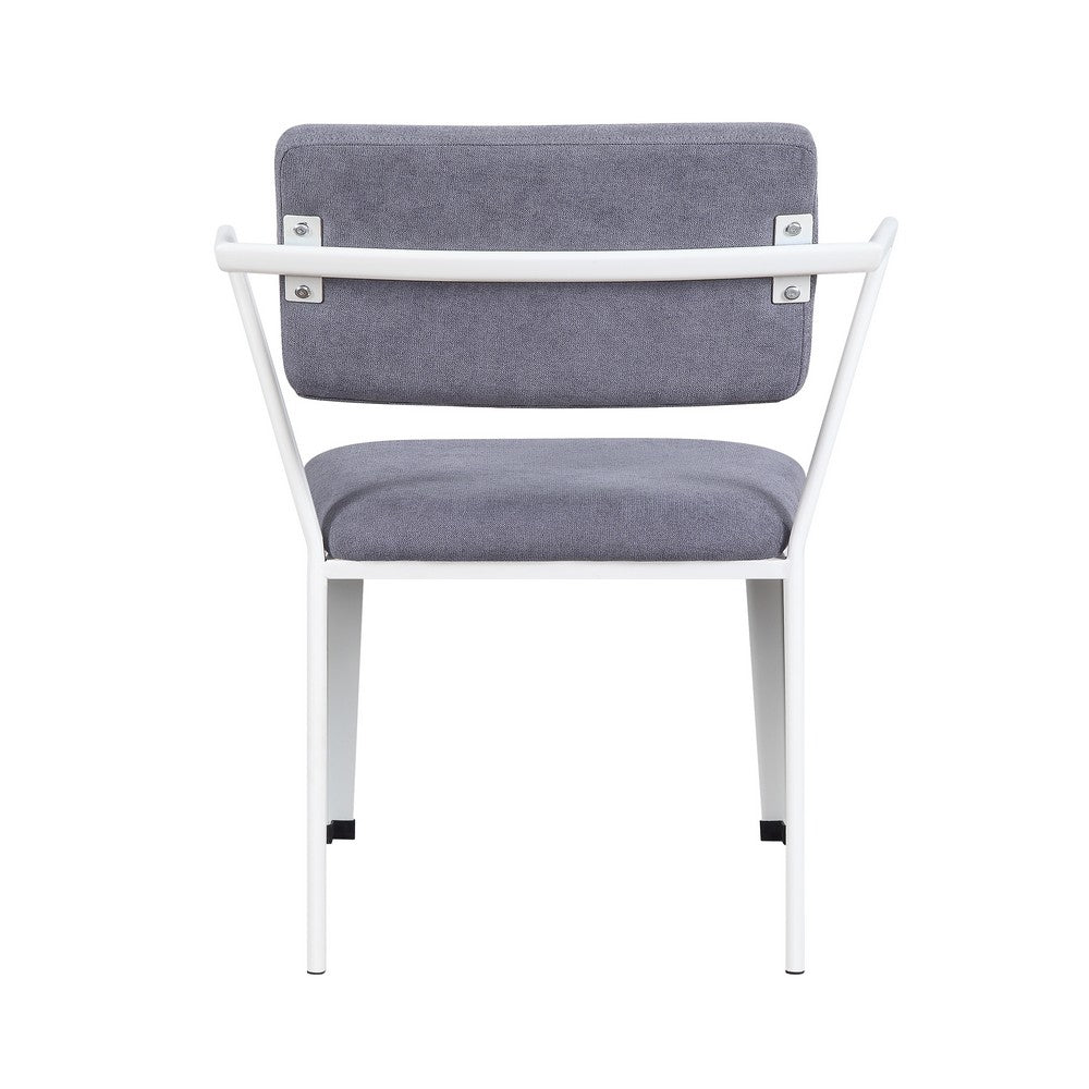 Metal Chair with Fabric Upholstery and Straight Legs, Gray and White - BM207434