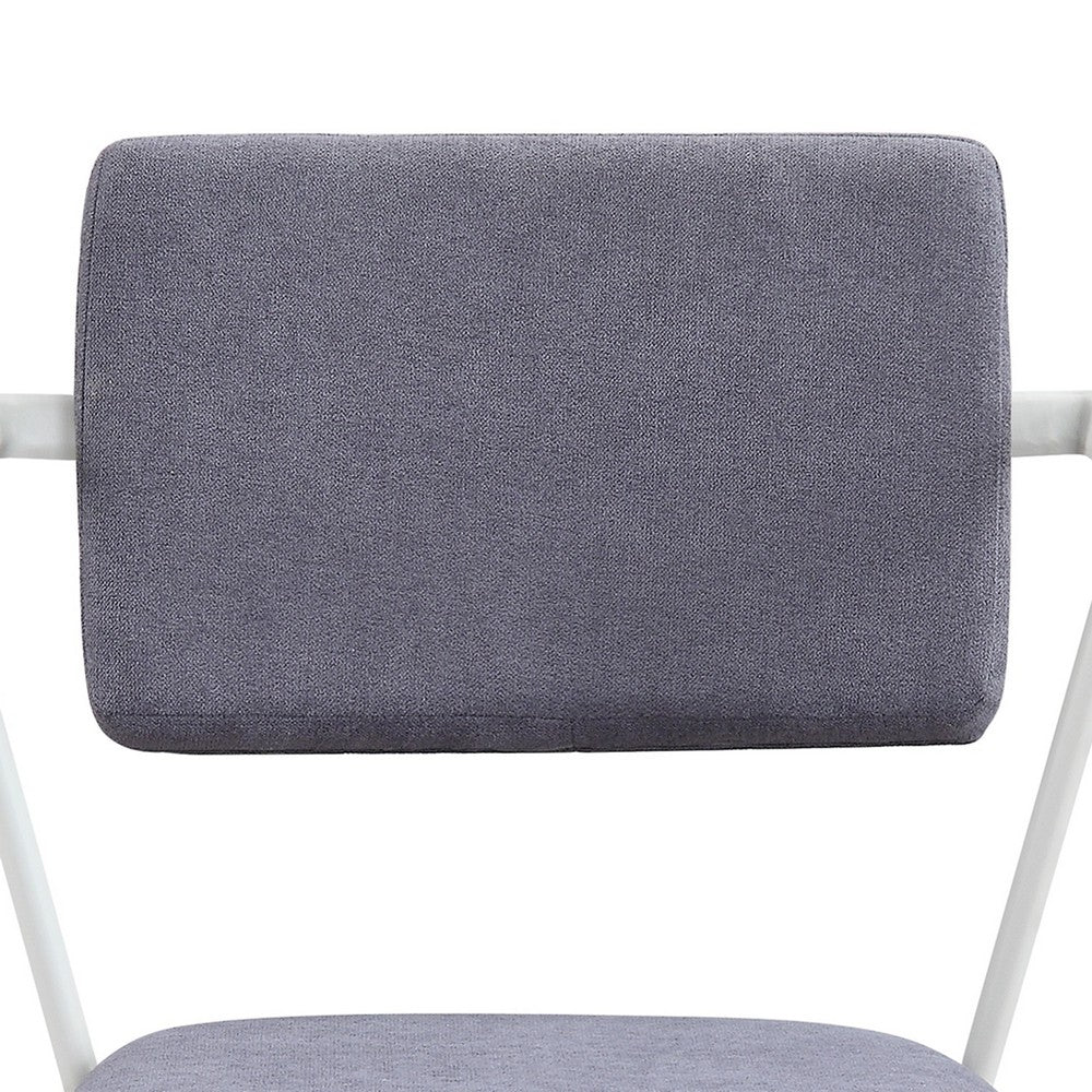 Metal Chair with Fabric Upholstery and Straight Legs, Gray and White - BM207434