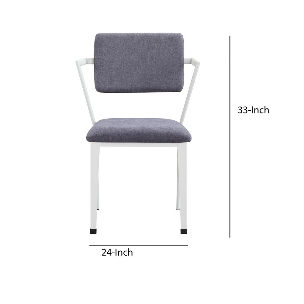 Metal Chair with Fabric Upholstery and Straight Legs, Gray and White - BM207434