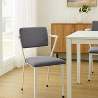 Metal Chair with Fabric Upholstery and Straight Legs, Gray and White - BM207434