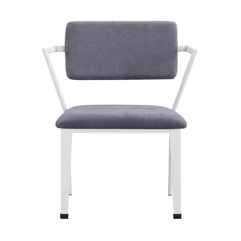 Metal Chair with Fabric Upholstery and Straight Legs, Gray and White - BM207434