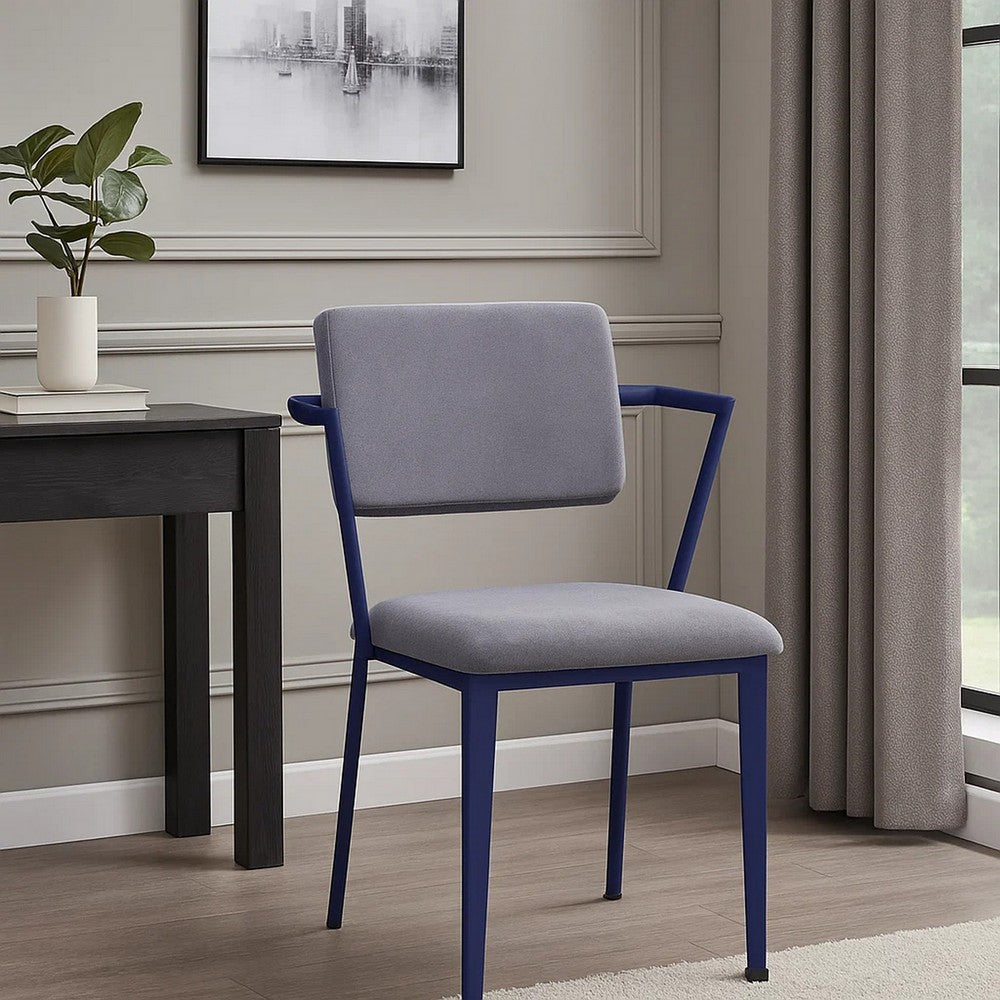 Fabric Upholstered Metal Base Chair with Flared Armrest, Blue and  Gray - BM207442
