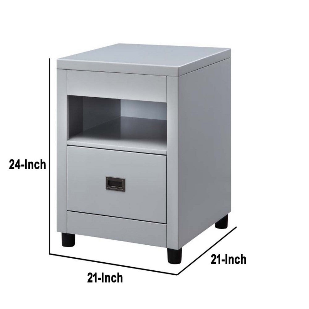 Transitional Style Wooden End Table with 1 Drawer, Gray and Black - BM207458