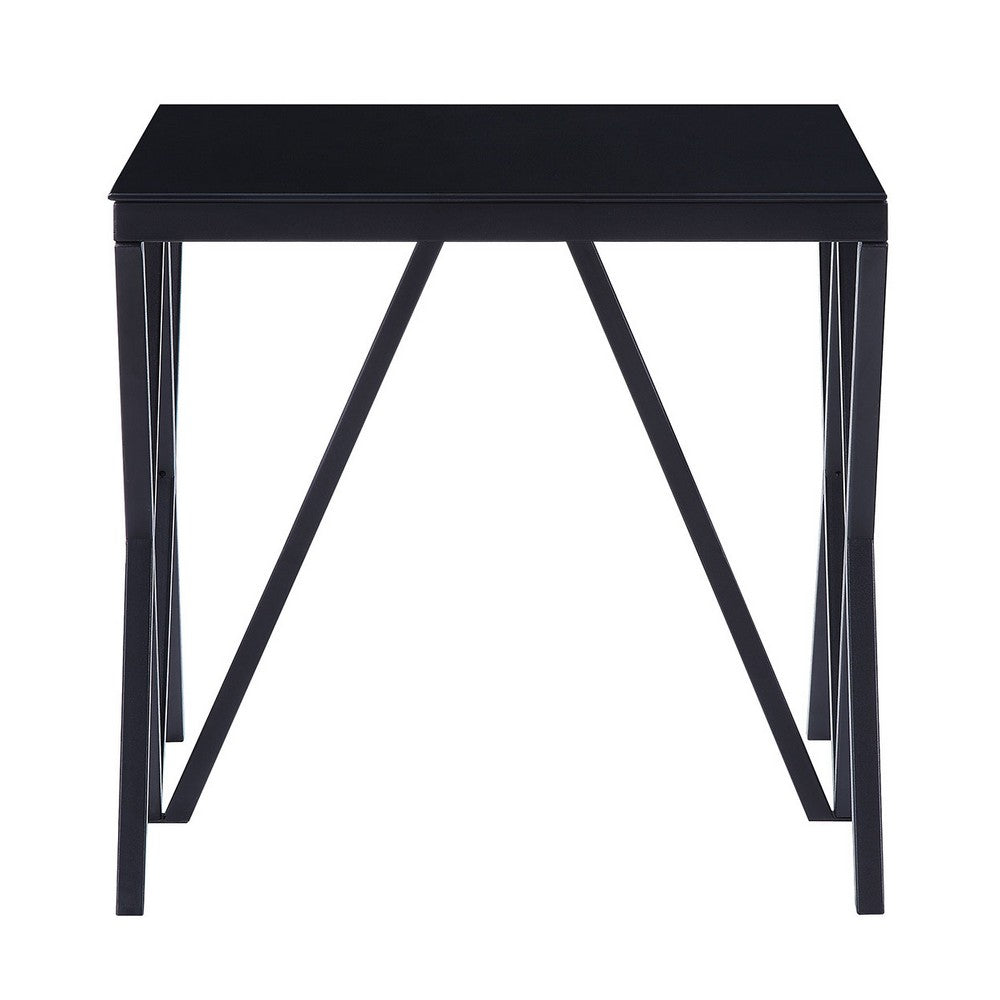 Contemporary Style Metal End Table with Geometric Base, Black - BM207461