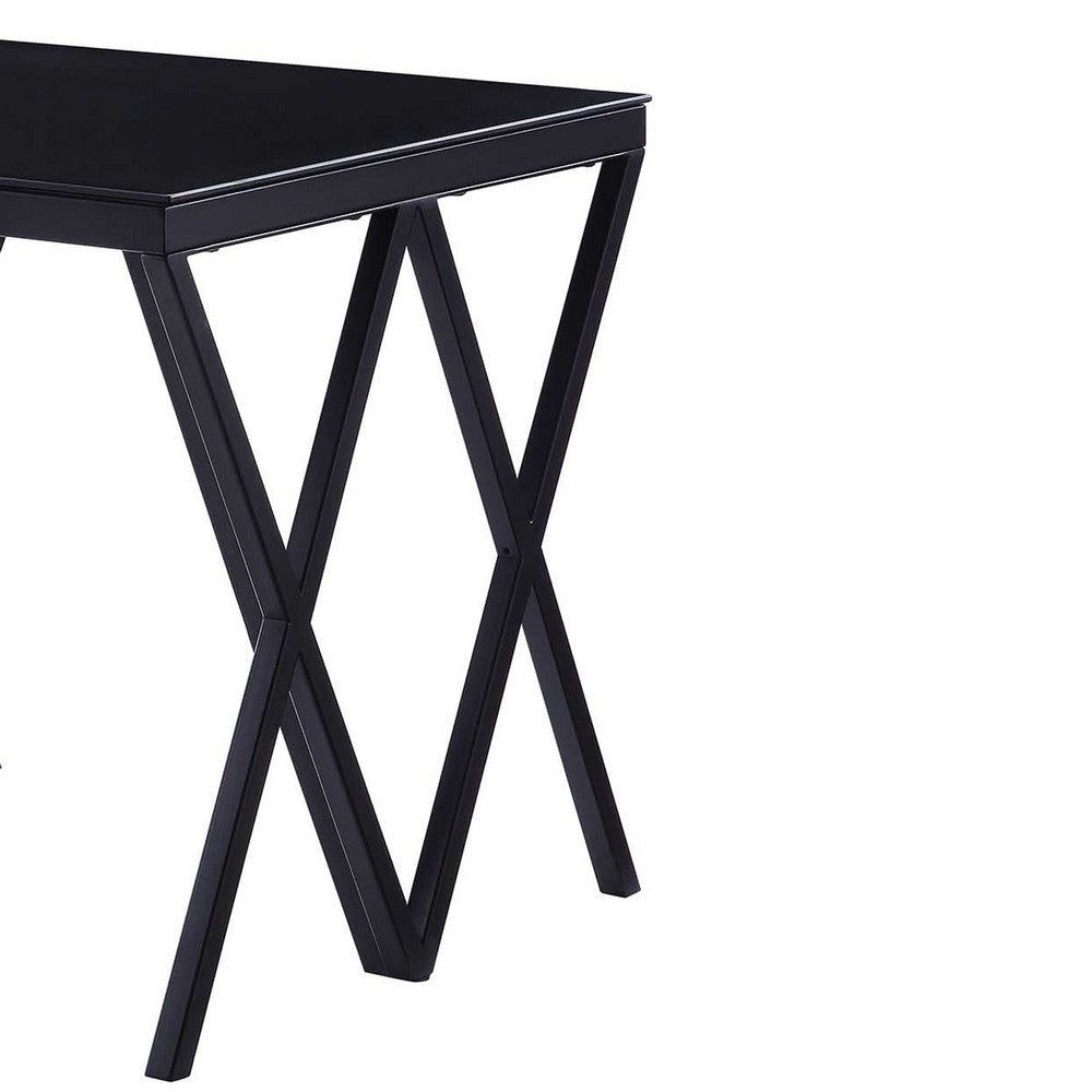 Contemporary Style Metal End Table with Geometric Base, Black - BM207461