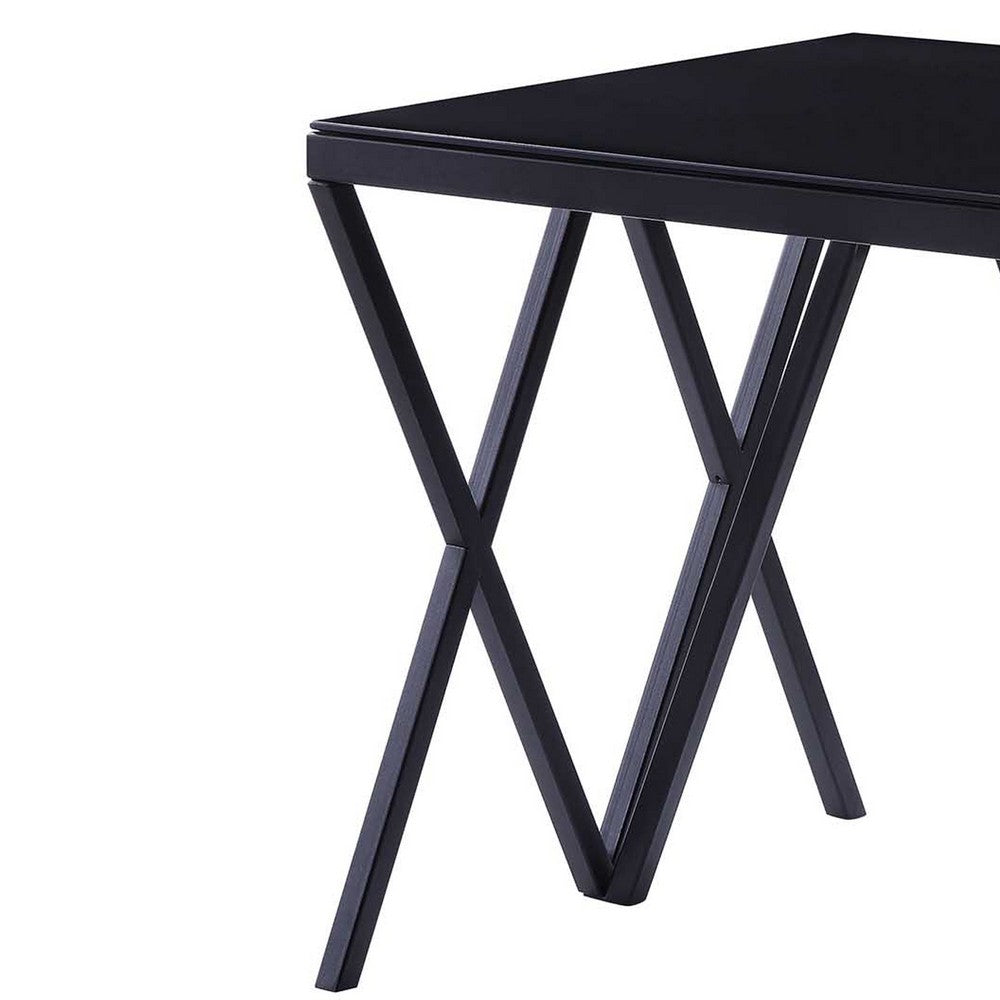 Contemporary Style Metal End Table with Geometric Base, Black - BM207461
