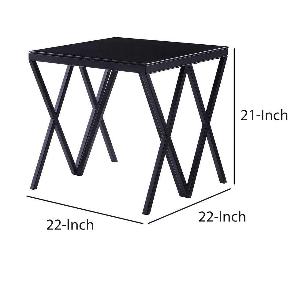 Contemporary Style Metal End Table with Geometric Base, Black - BM207461