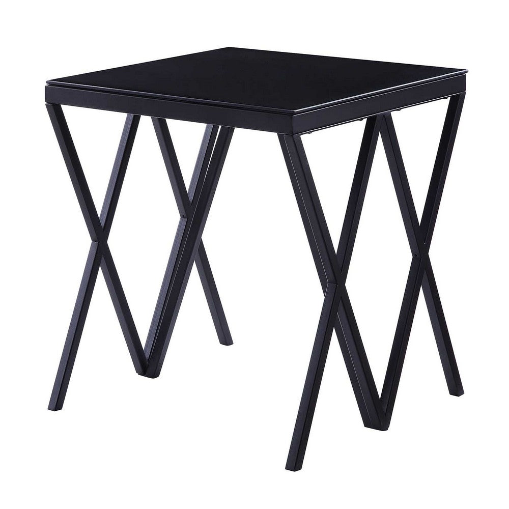 Contemporary Style Metal End Table with Geometric Base, Black - BM207461