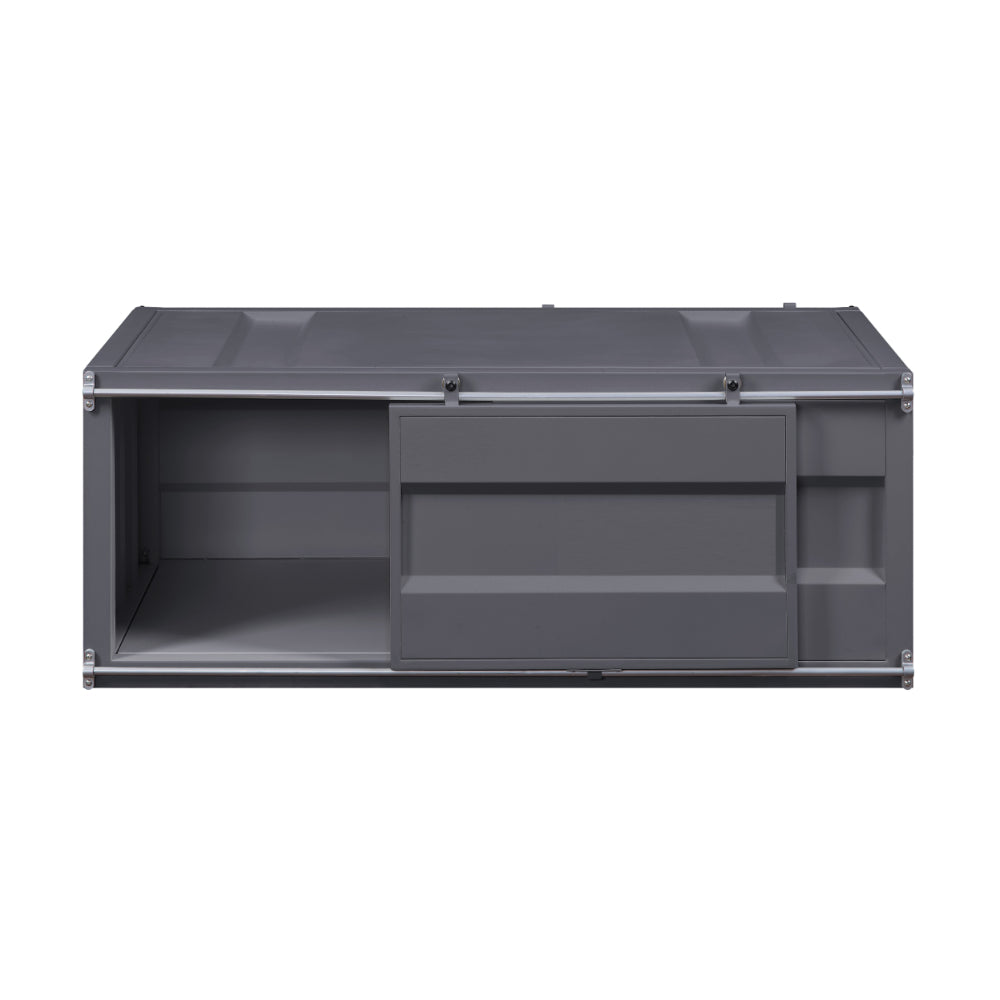 Industrial Style Metal Cargo Coffee Table with Openable Door, Black - BM207465
