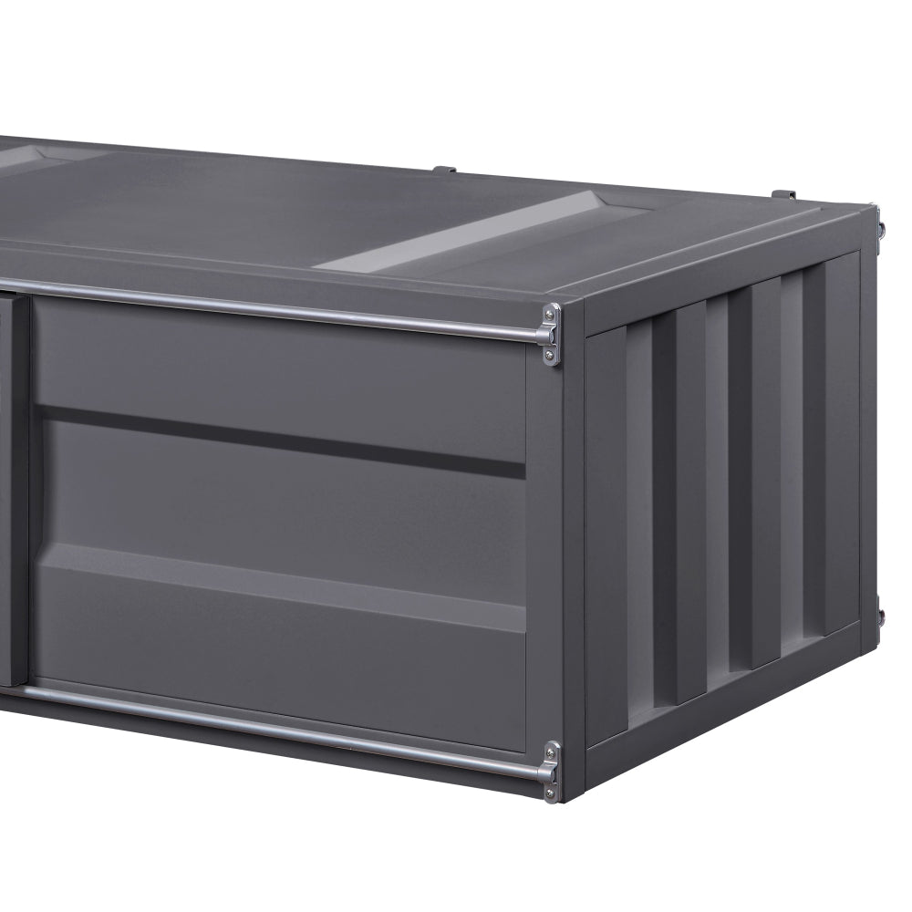 Industrial Style Metal Cargo Coffee Table with Openable Door, Black - BM207465