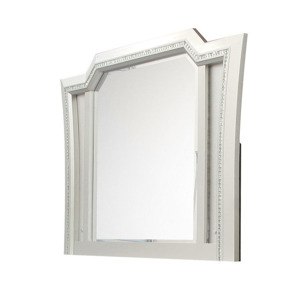 Elegant Mirror with Crystal Sparkling Trim and Led Lights, Silver - BM207487