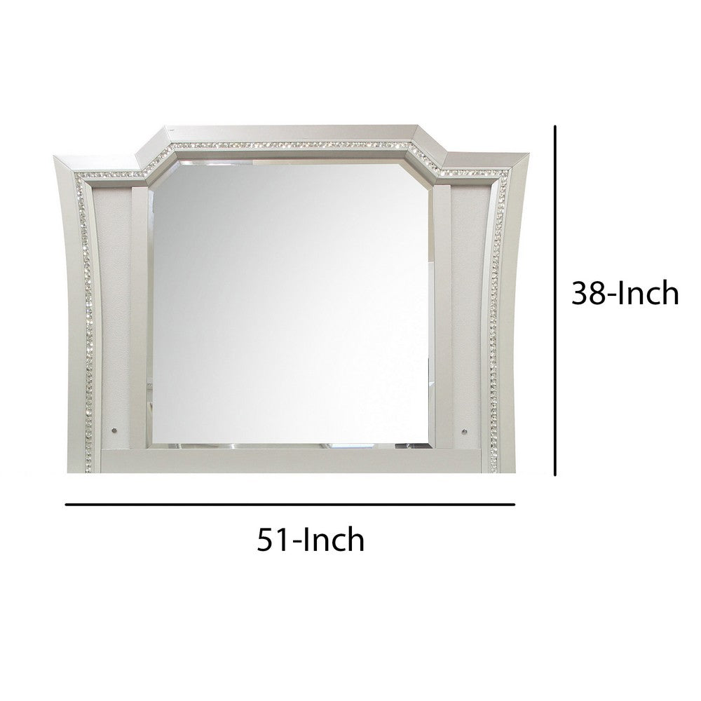 Elegant Mirror with Crystal Sparkling Trim and Led Lights, Silver - BM207487