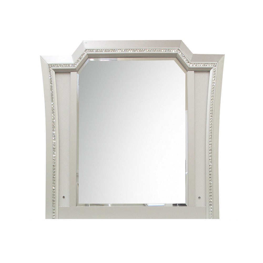 Elegant Mirror with Crystal Sparkling Trim and Led Lights, Silver - BM207487