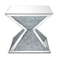 Sparkling End Table with Faux Diamonds Inlay , Silver and Clear - BM207518