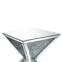 Sparkling End Table with Faux Diamonds Inlay , Silver and Clear - BM207518