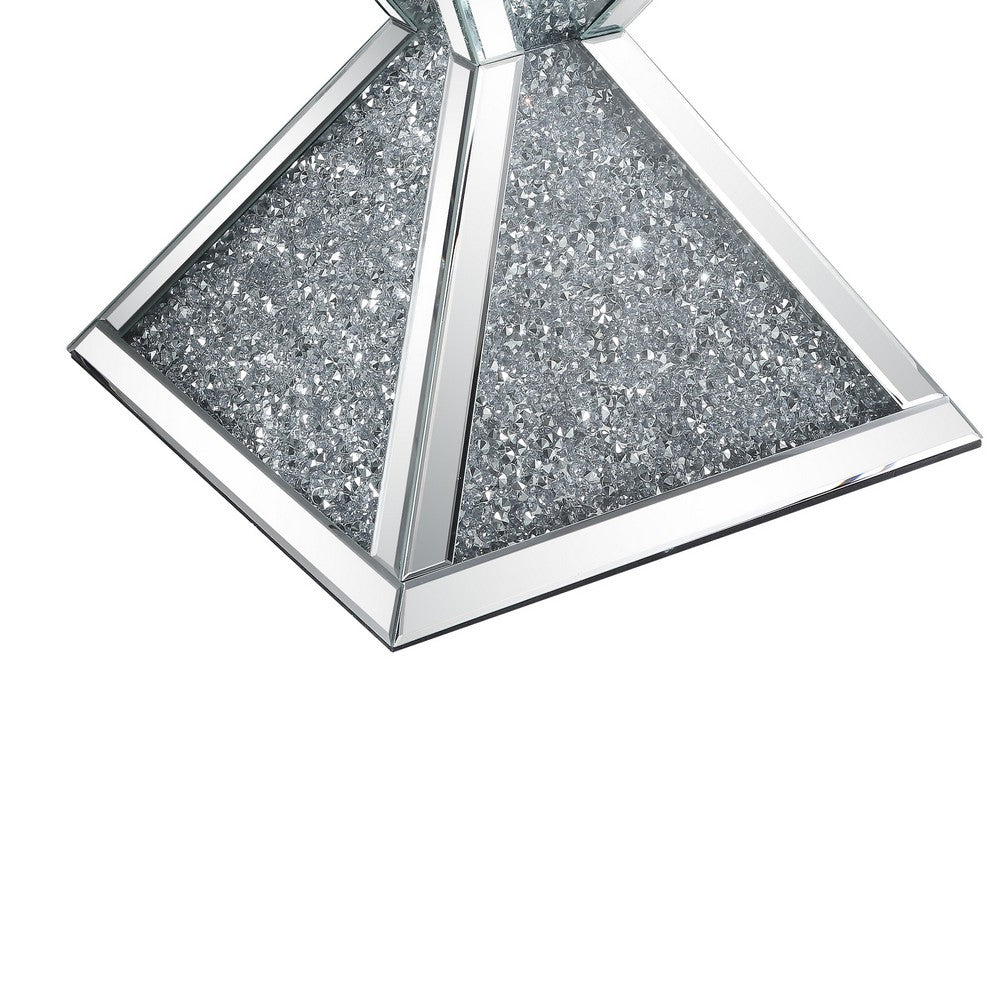 Sparkling End Table with Faux Diamonds Inlay , Silver and Clear - BM207518