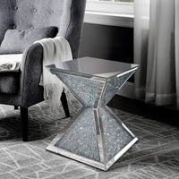Sparkling End Table with Faux Diamonds Inlay , Silver and Clear - BM207518