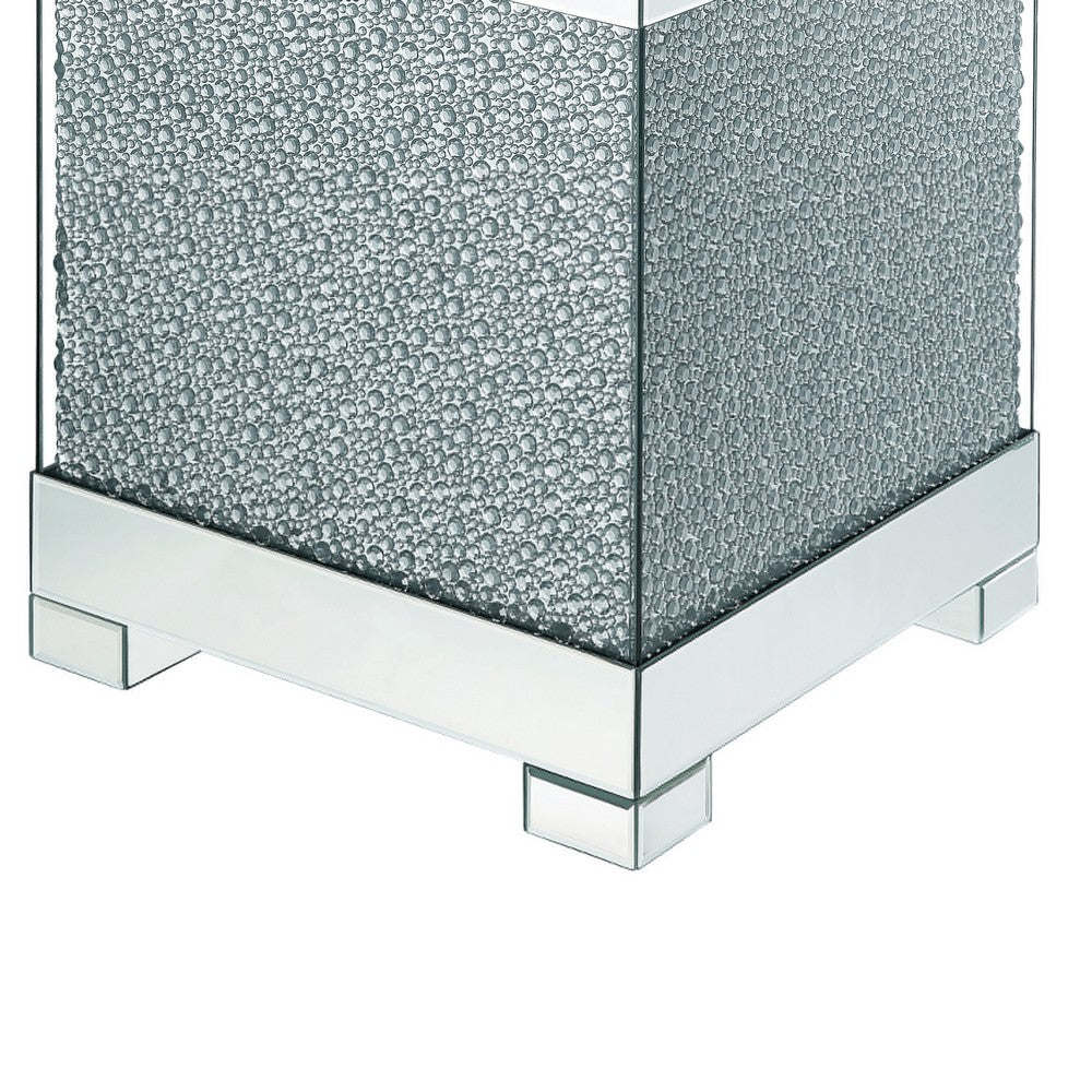 Contemporary Square Wooden End Table with Faux Crystal Inlays, Silver - BM207522