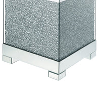 Contemporary Square Wooden End Table with Faux Crystal Inlays, Silver - BM207522