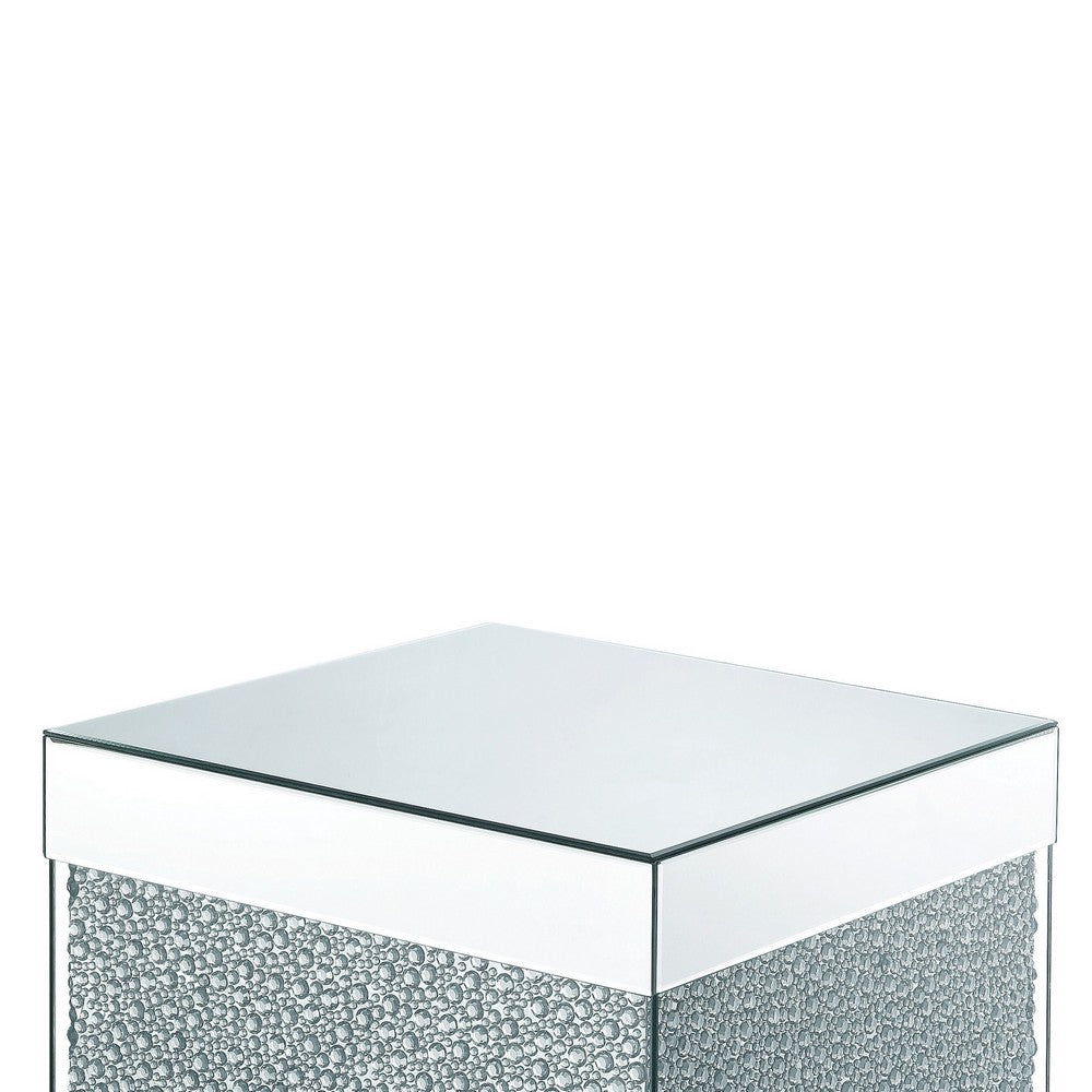 Contemporary Square Wooden End Table with Faux Crystal Inlays, Silver - BM207522