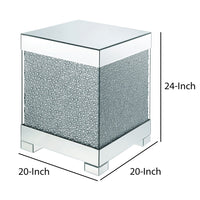 Contemporary Square Wooden End Table with Faux Crystal Inlays, Silver - BM207522