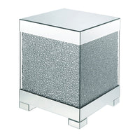 Contemporary Square Wooden End Table with Faux Crystal Inlays, Silver - BM207522