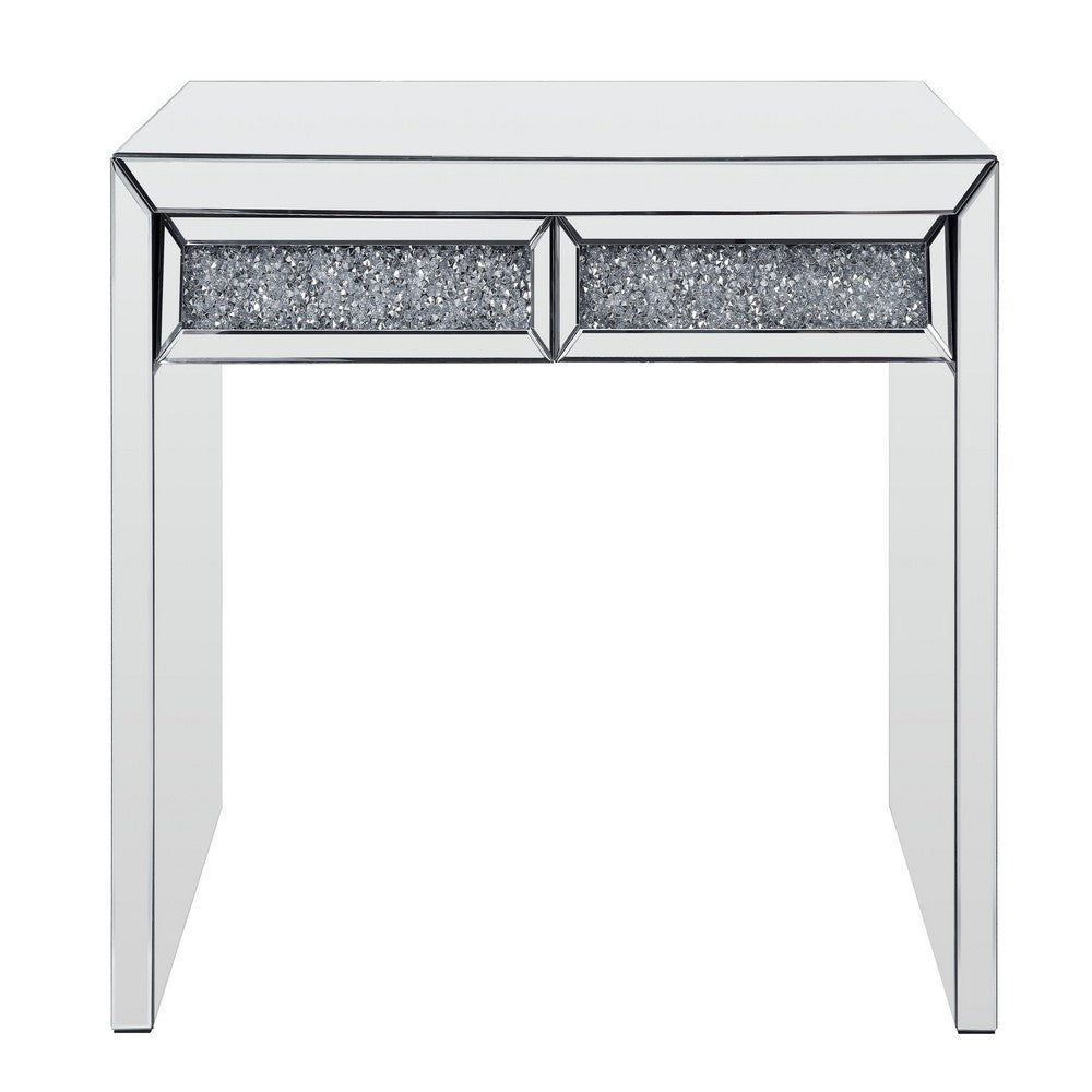 Console Table with Two Storage Drawers and Faux Diamond Inlay, Silver - BM207523