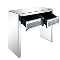 Console Table with Two Storage Drawers and Faux Diamond Inlay, Silver - BM207523