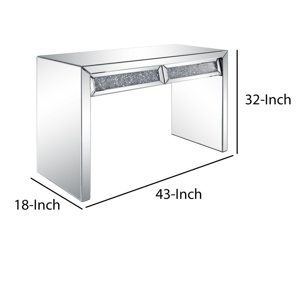 Console Table with Two Storage Drawers and Faux Diamond Inlay, Silver - BM207523