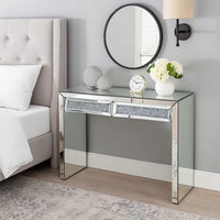 Console Table with Two Storage Drawers and Faux Diamond Inlay, Silver - BM207523