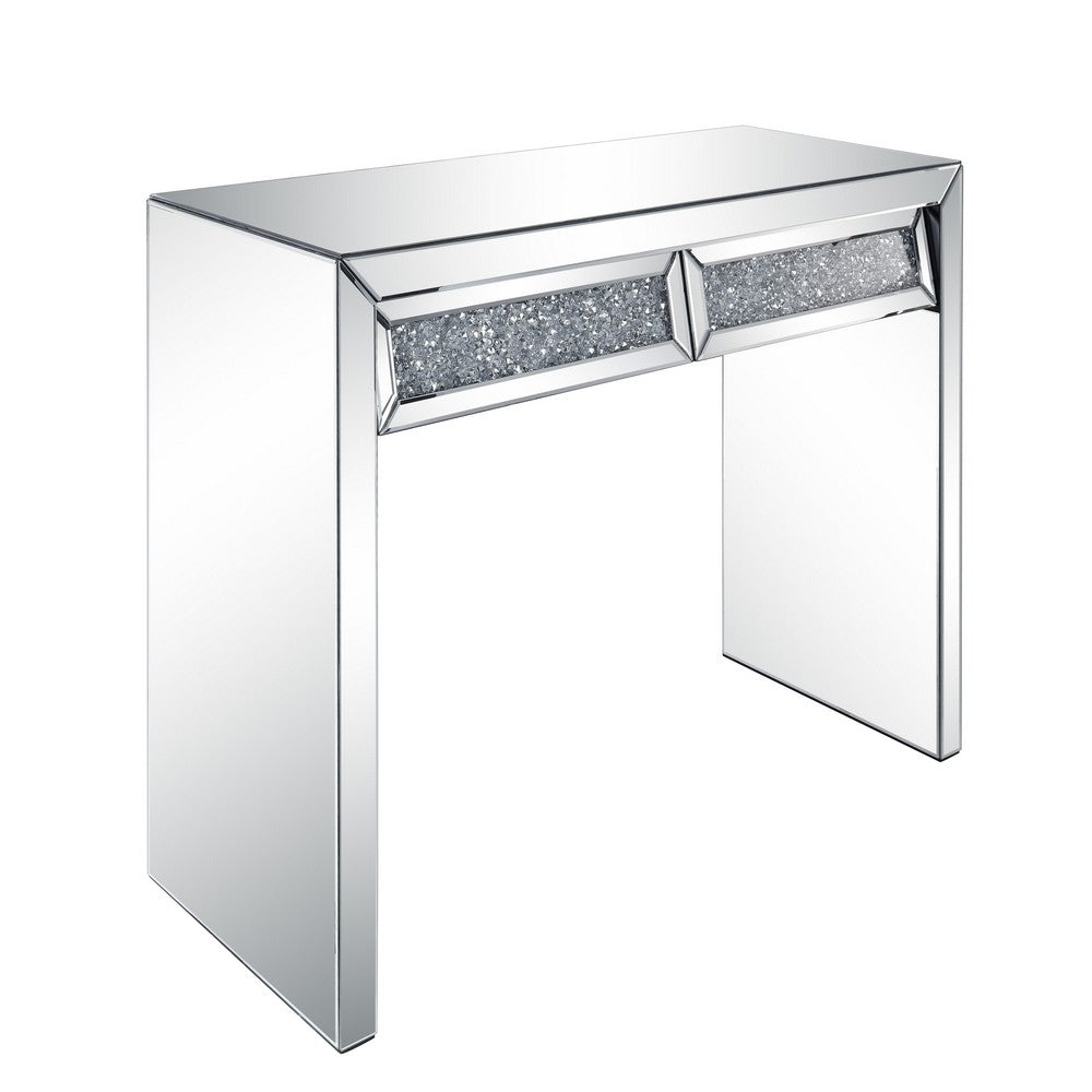 Console Table with Two Storage Drawers and Faux Diamond Inlay, Silver - BM207523