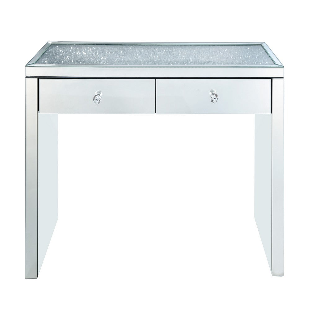 Wooden Console Table with 2 Storage Drawers and Faux Diamond Inlay, Silver - BM207524