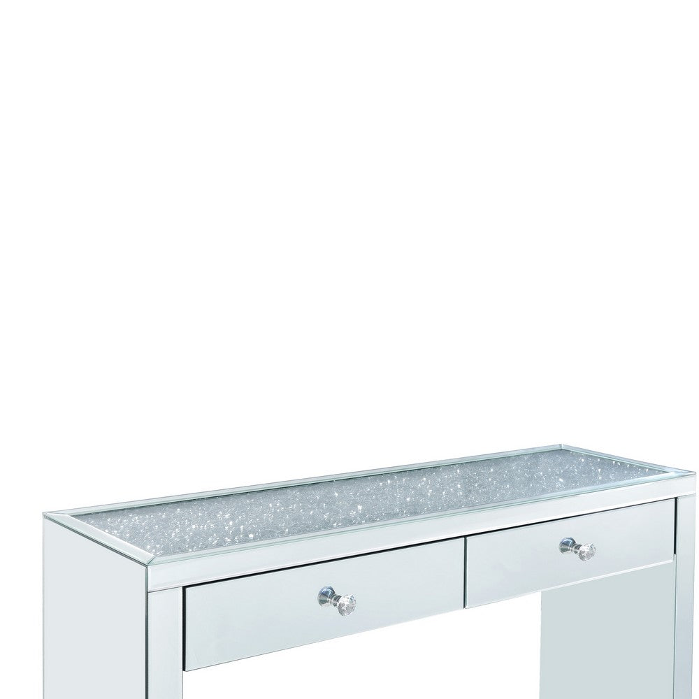 Wooden Console Table with 2 Storage Drawers and Faux Diamond Inlay, Silver - BM207524